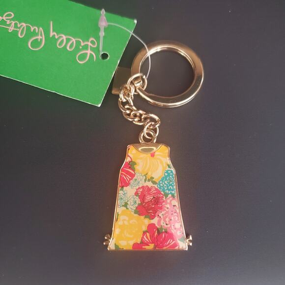 Lilly Pulitzer Keyring‎ "Oh Shift" Heritage Floral Gold Tone New with Tags - Picture 2 of 5